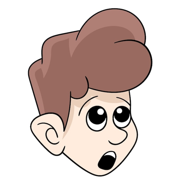 Confused faced brown curly haired male head illustration