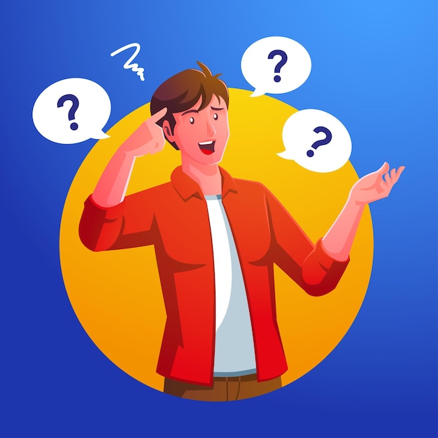 confused man thinking ask with speech bubble symbol and question mark