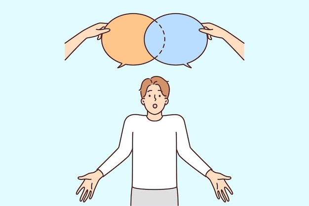 Confused man with speech bubbles above head