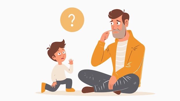 Confused Papa with Baby Having Fever Flat Vector Illustration