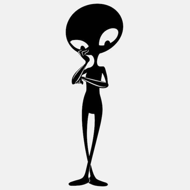 Confused thinking alien Silhouette vector illustration