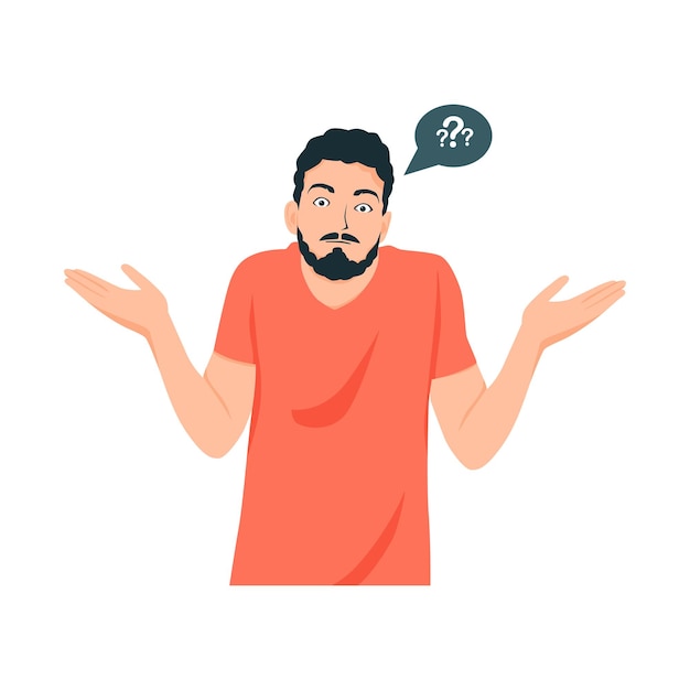 Vector confused thinking personvector flat illustration