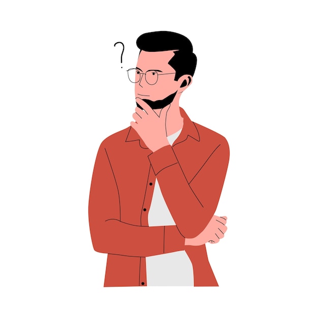 Vector confused thinking personvector flat illustration