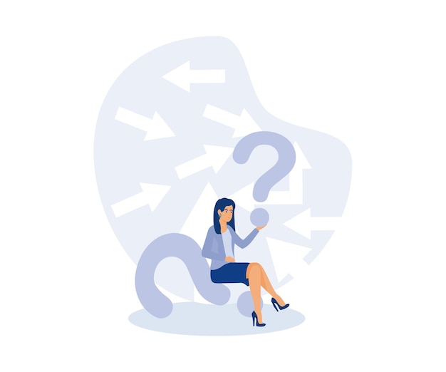 Confusion uncertain concept confused frustrated businesswoman modern flat vector illustration