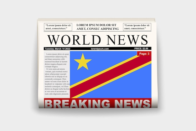 Congo DR country newspaper flag breaking news on newsletter news concept gazette page headline