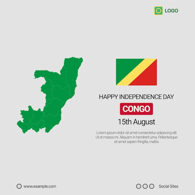 Congo DR Independence Day Social Media Banner Editable Vector Design with Map and Flag