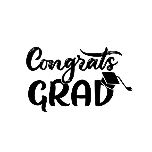 Congrats GRAD with graduation cap Hand script lettering style