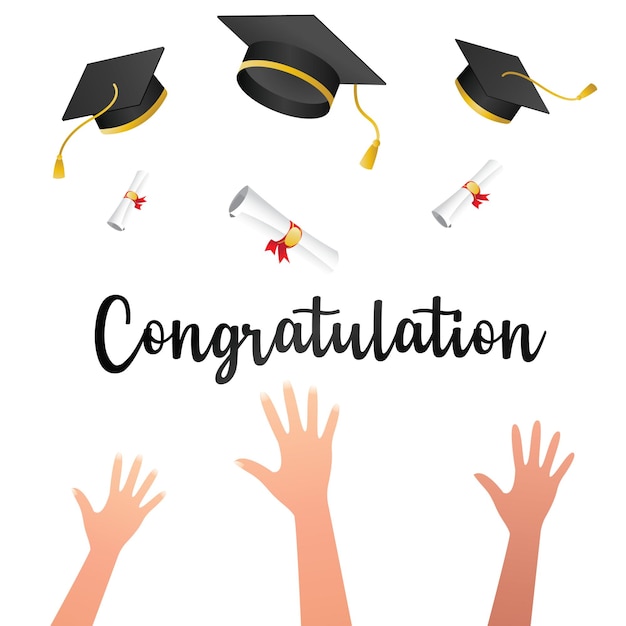 Vector congrats graduated lettering with academic cap text for card print banner poster isolated vector