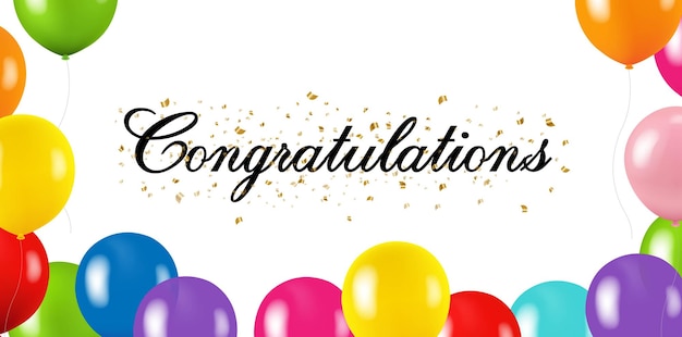 Vector congratulation text with bright balloons