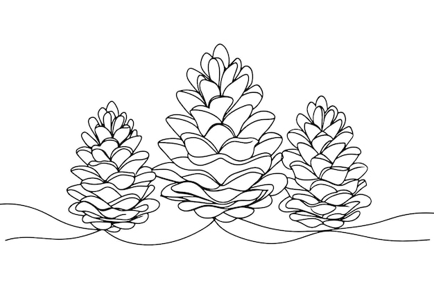 Vector conifer cones continuous line art vector illustration on white background