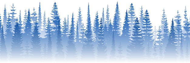 Coniferous forest in the morning haze vector banner