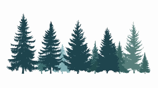 Coniferous Forest Vector Silhouette Pine Trees Nature Landscape Illustration