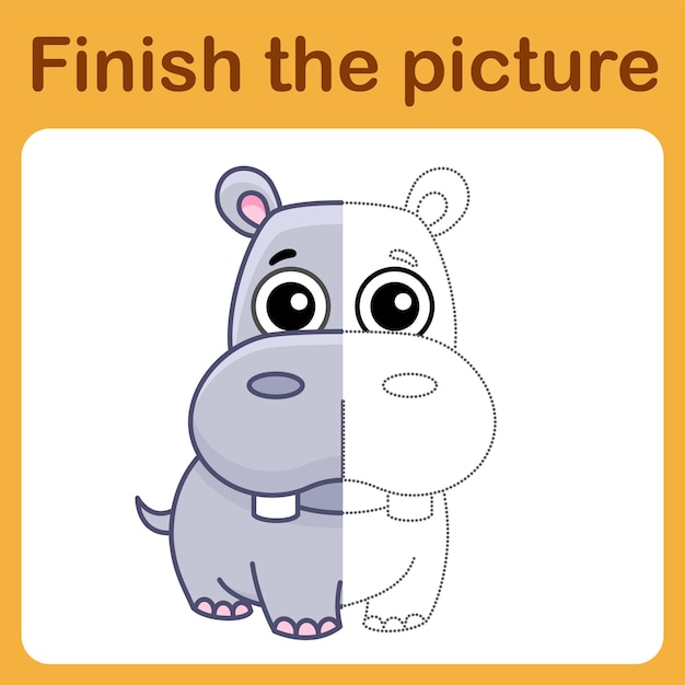 Connect the dot and complete the picture Simple coloring hippo Drawing game for children