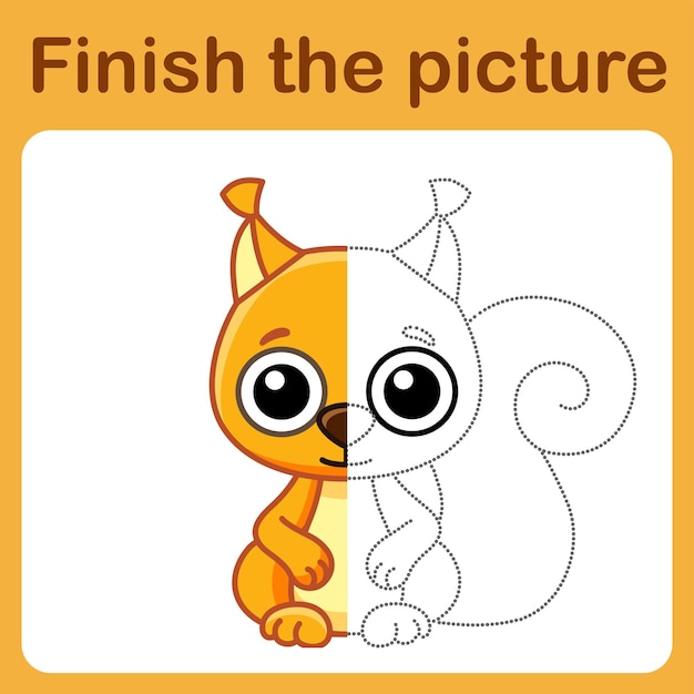 Connect the dot and complete the picture Simple coloring squirrel Drawing game for children