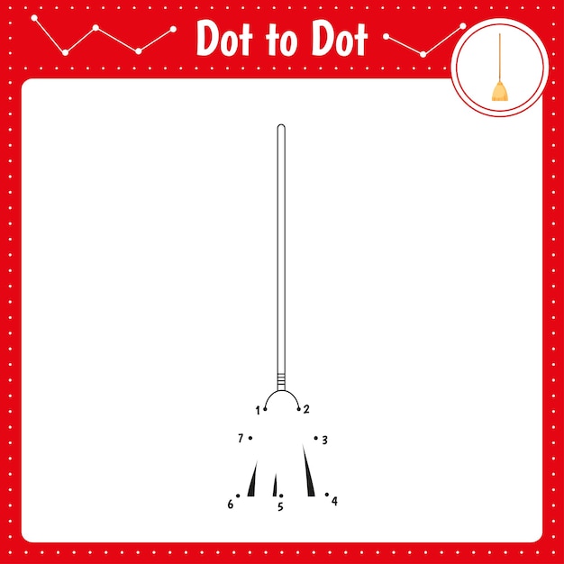 Connect the dots Broom Utensil Dot to dot educational game Coloring book for preschool kids activity worksheet Vector Illustration