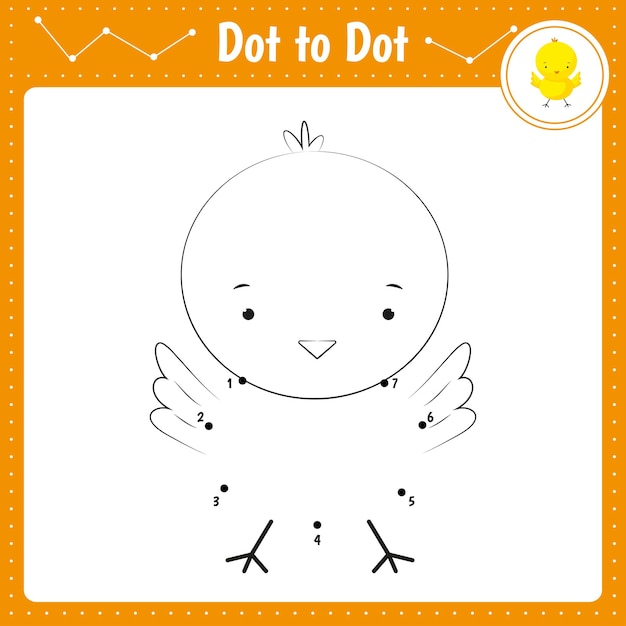 Connect the dots Chick Dot to dot educational game Coloring book for kids activity worksheet