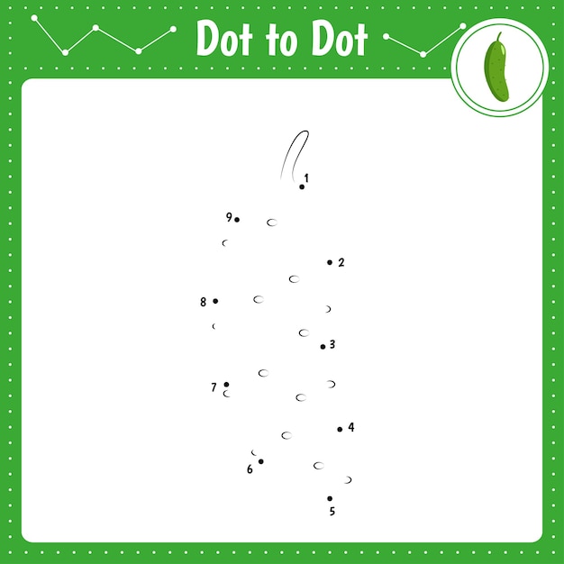 Connect the dots Cucumber Dot to dot educational game Coloring book for preschool kids activity worksheet Vector Illustration