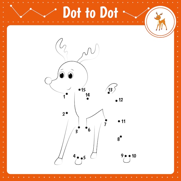 Connect the dots DeerDot to dot educational game Coloring book for preschool kids activity worksheet Vector Illustration