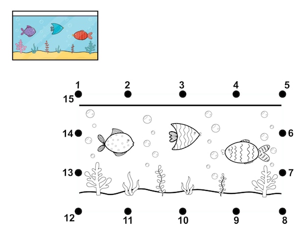 Connect the dots and draw an aquarium activity Dot to dot game for kids Learning rectangle shape