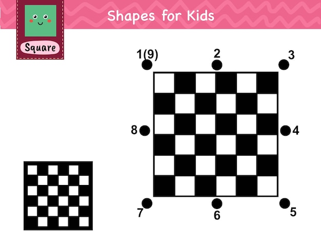 Connect the dots and draw a chess board Dot to dot number game for kids Learning square shape