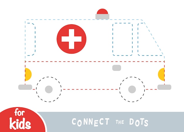 Connect the dots education game for children Ambulance car