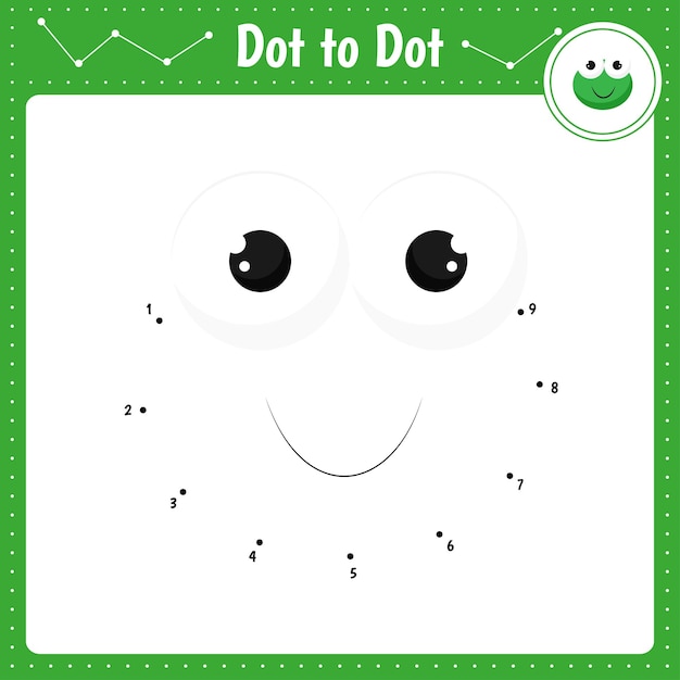 Connect the dots Frog Dot to dot educational game Coloring book for preschool kids activity worksheet