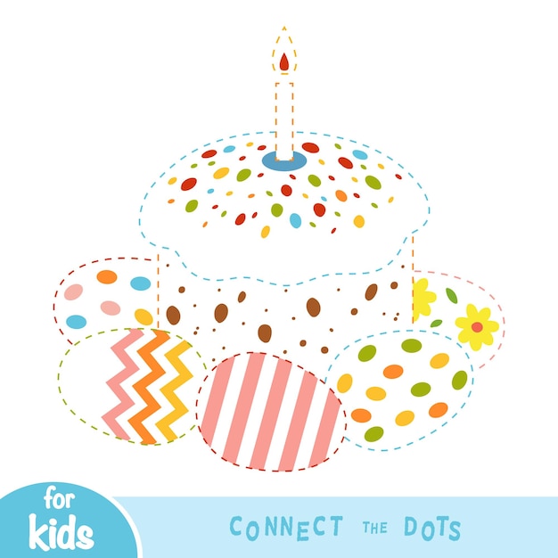 Connect the dots game for children Easter cake and colored eggs