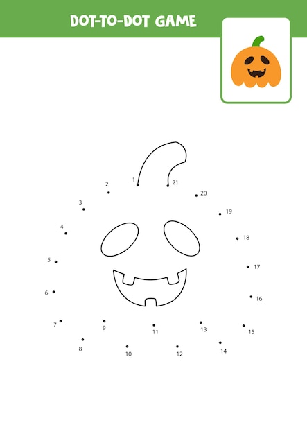 Connect the dots game with cartoon Halloween pumpkin. Educational worksheet.