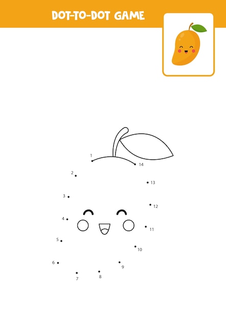 Connect the dots game with cute kawaii mango