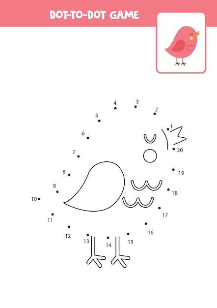 Connect the dots game with cute pink bird