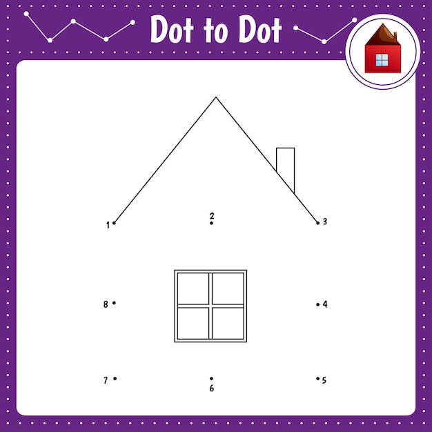 Connect the dots House Dot to dot educational game Coloring book for preschool kids activity worksheet