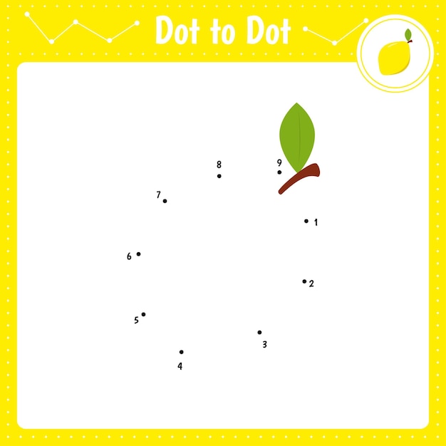 Connect the dots Lemon Vegetable Dot to dot educational game Coloring book for preschool kids activity worksheet