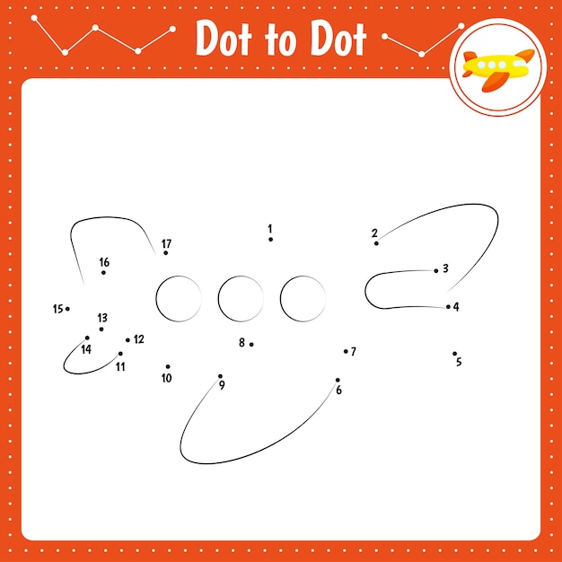 Connect the dots Plane Dot to dot educational game Coloring book for preschool kids activity worksheet