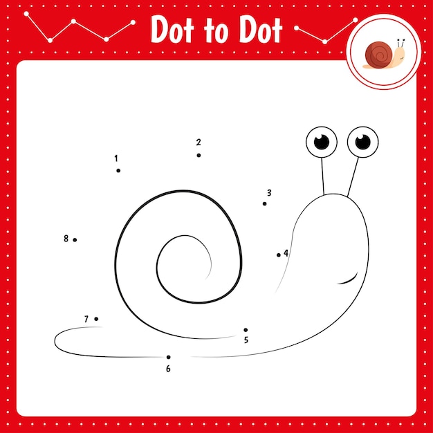 Connect the dots Snail Dot to dot educational game Coloring book for preschool kids worksheet