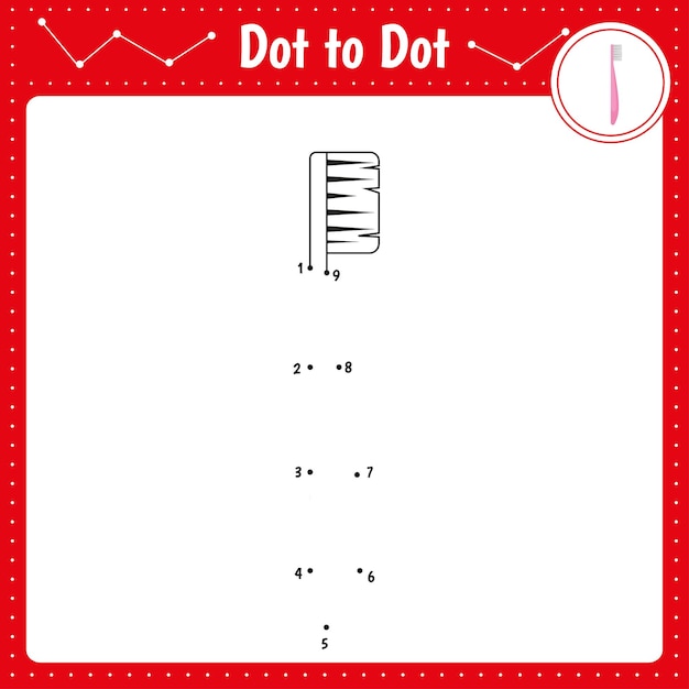 Connect the dots Tooth brush Dot to dot educational game Coloring book for preschool kids activity worksheet Vector Illustration