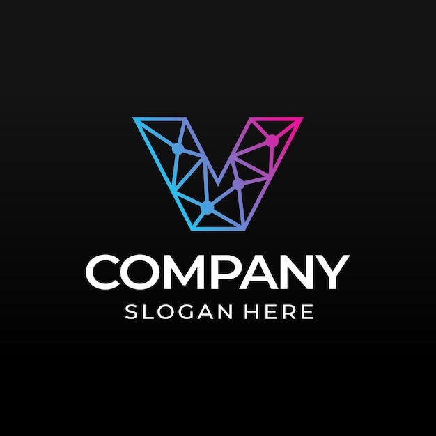 Connect v logo gradient template design