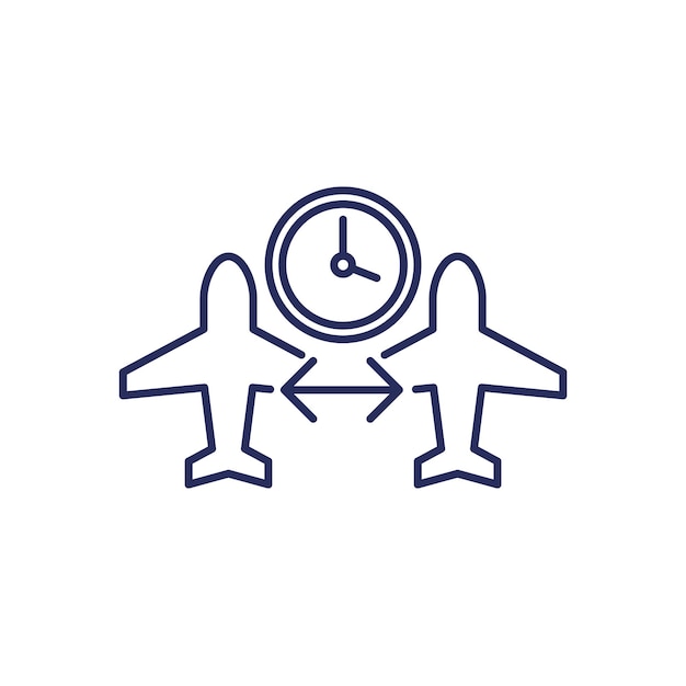 Connecting flight transit time line icon