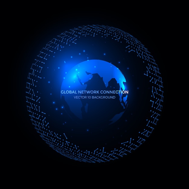 Connection lines Around Earth Globe background, Communication technology for internet business.