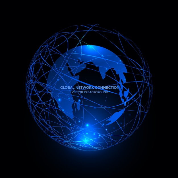 Connection lines Around Earth Globe background, Communication technology for internet business.