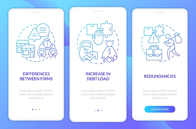 Cons of business consolidation blue gradient onboarding mobile app screen