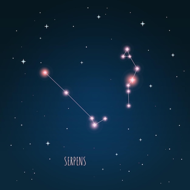 Constellation Serpens scheme in starry sky, Open space, constellation through a telescope