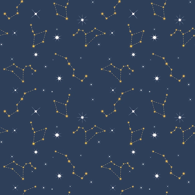 Vector constellations in the night sky seamless pattern background summer mood trendy summer pattern for wrapping paper wallpaper stickers