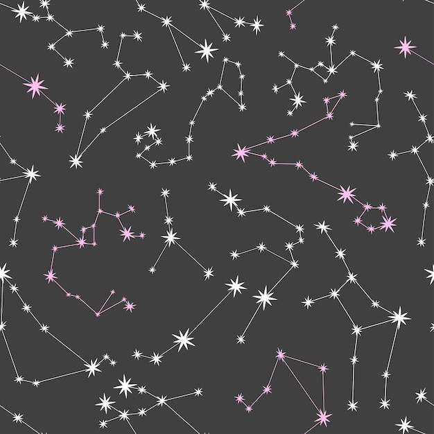 Constellations in seamless Pattern Aquarius Capricorn Sagittarius Scorpio Libra Virgo Leo