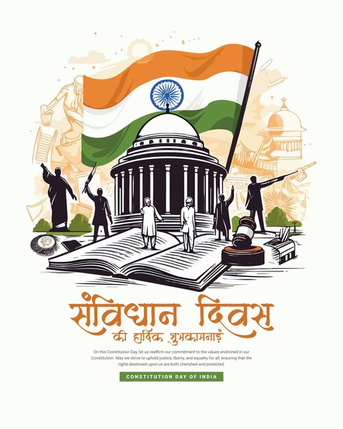 Vector constitution day of india and samvidhan diwas national law day celebration social media post banner