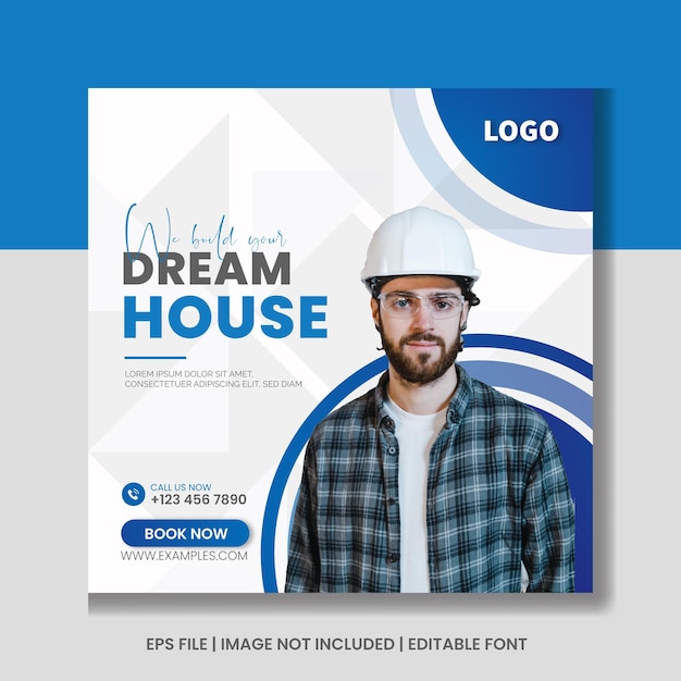 Construction agency building home renovation social media post banner template