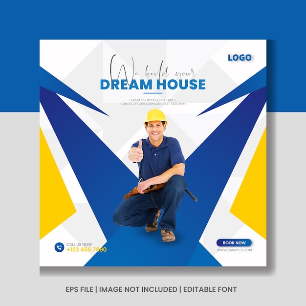 Construction agency building home renovation social media post banner template