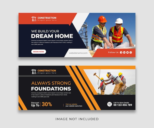 Construction Agency We Build Your Modern Dream Home Facebook cover and web Banner Template Bundle