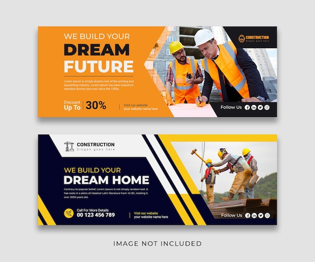 Construction Agency We Build Your Modern Dream Home Facebook cover and web Banner Template Bundle