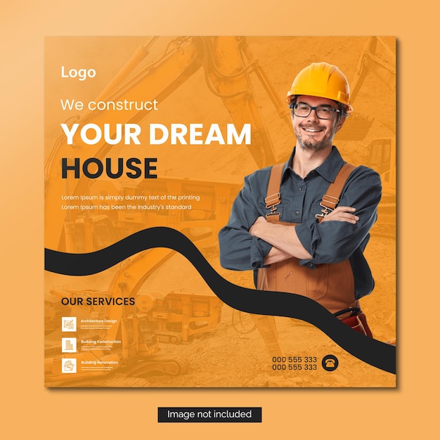 Construction Building renovation services social media post or web banner template design