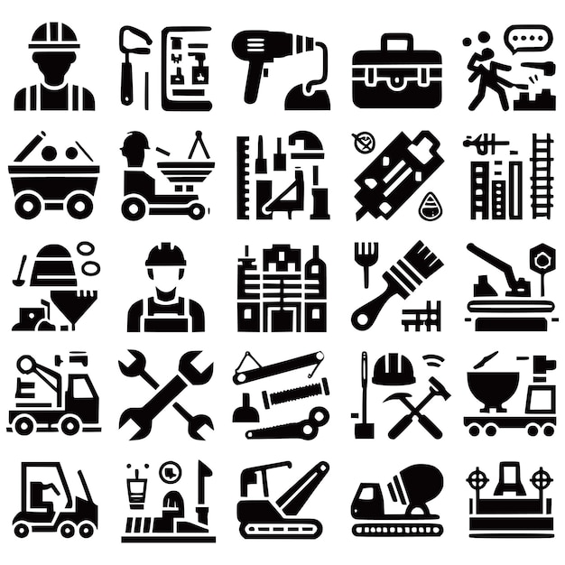 Construction Building simple line isolated icon set flat graphic art with repair icons